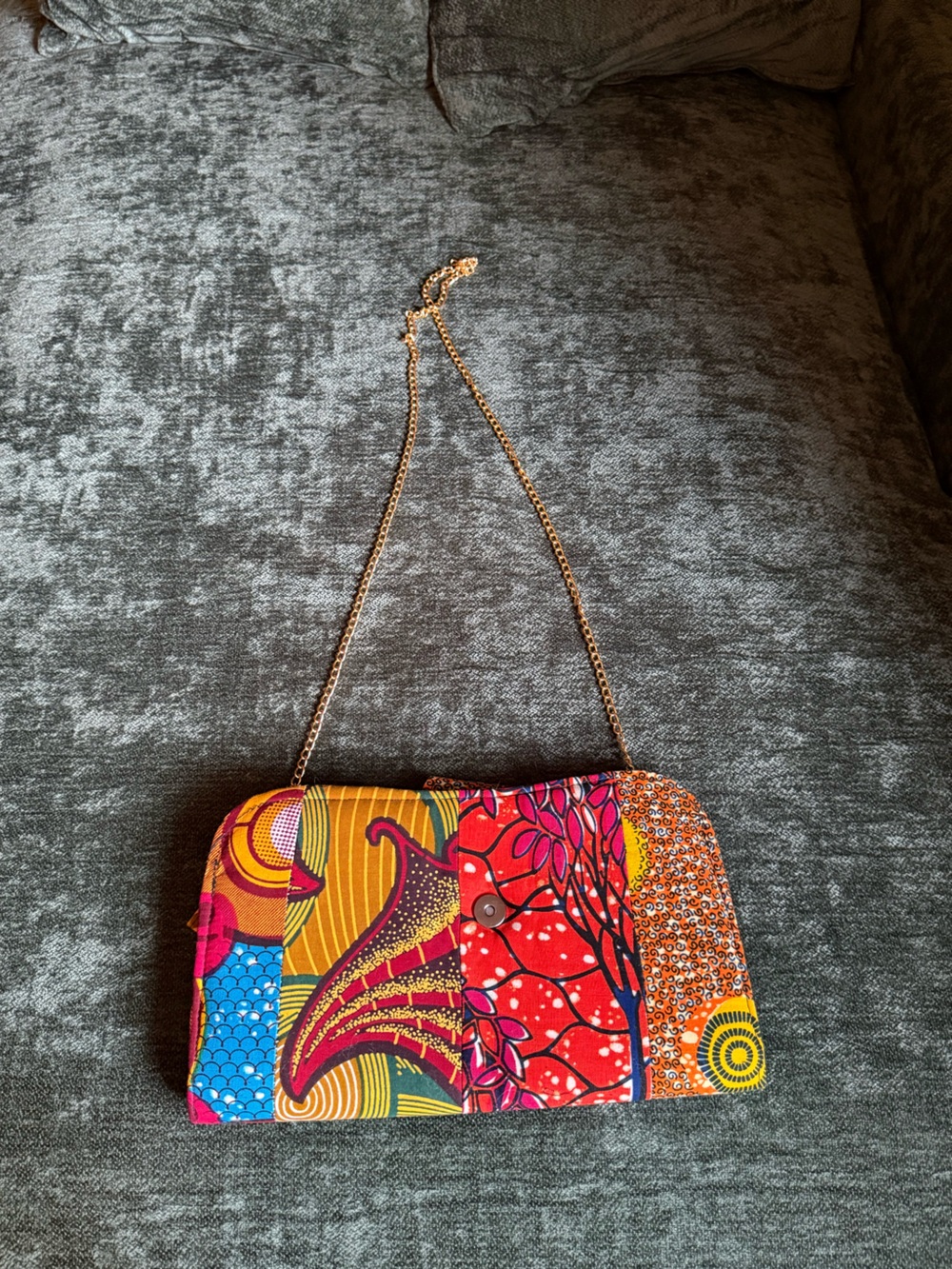African Print Crossbody/Clutch Bag with Gold Chain Strap